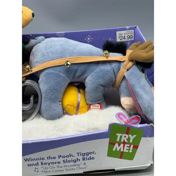 Disney Winnie The Pooh, Tigger Eeyore Sleigh Ride sing animated plush READ NEW